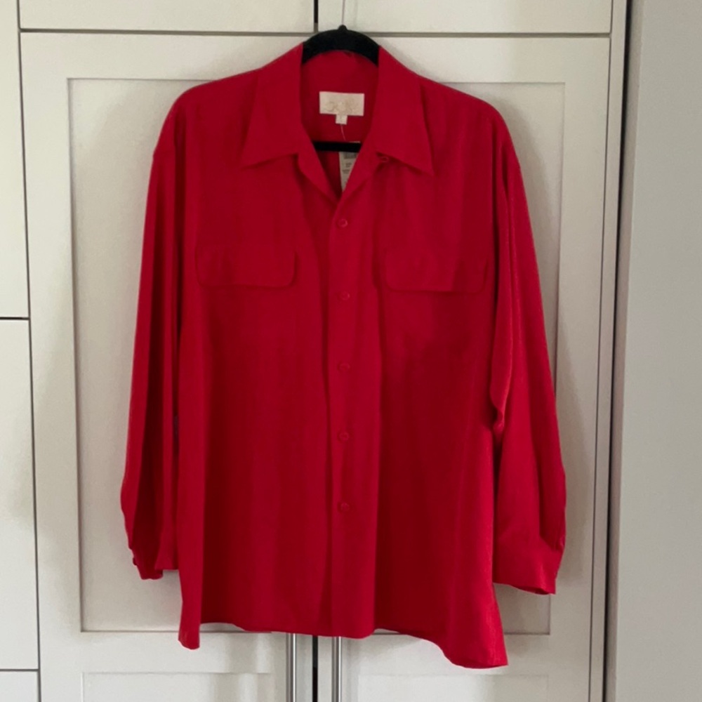 Cache 100% Silk Red Blouse size large